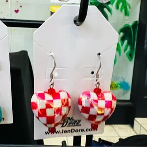 JenDore Handmade Red Heart Dangle Drop Earrings Hypoallergenic Tarnish Resistant